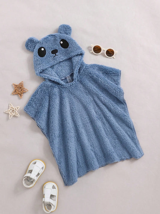 Baby Boy'S Knitted Plush Hooded One-Piece Swimsuit Cover-Up