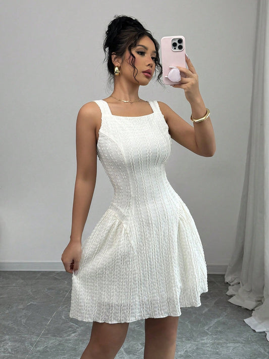 Rafferiza Women'S Elegant Adjustable Strap Ruffle Waist Midi Dress